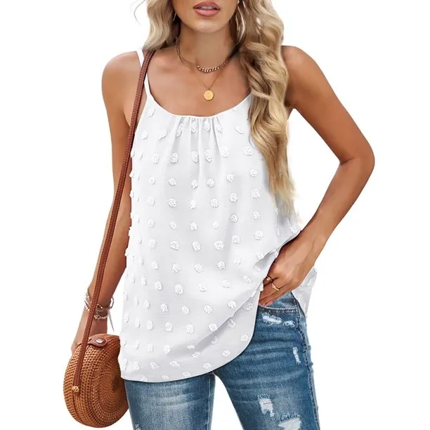 Women Summer Tank Tops Adjustable Spaghetti Strap Pom Pom Female Camisole