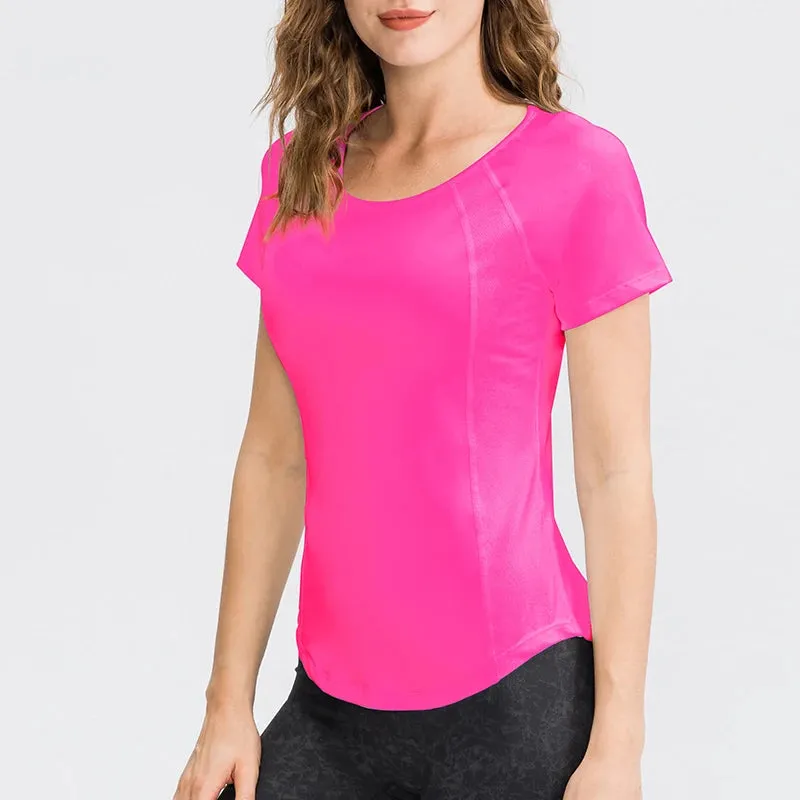 Women Yoga Tops Breathable Quick Dry Short Sleeve Gym T Shirt