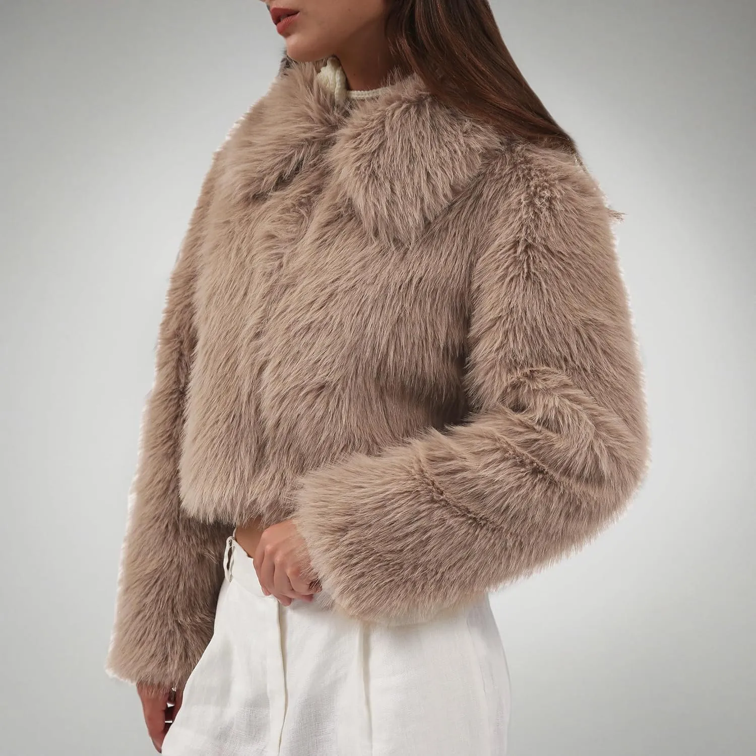 Women's Faux Fur Zip-Up Cropped Jacket