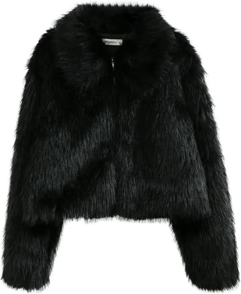 Women's Faux Fur Zip-Up Cropped Jacket
