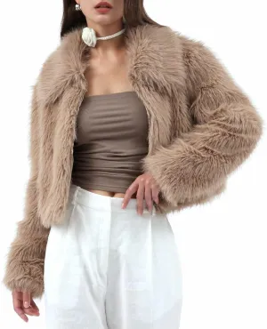 Women's Faux Fur Zip-Up Cropped Jacket