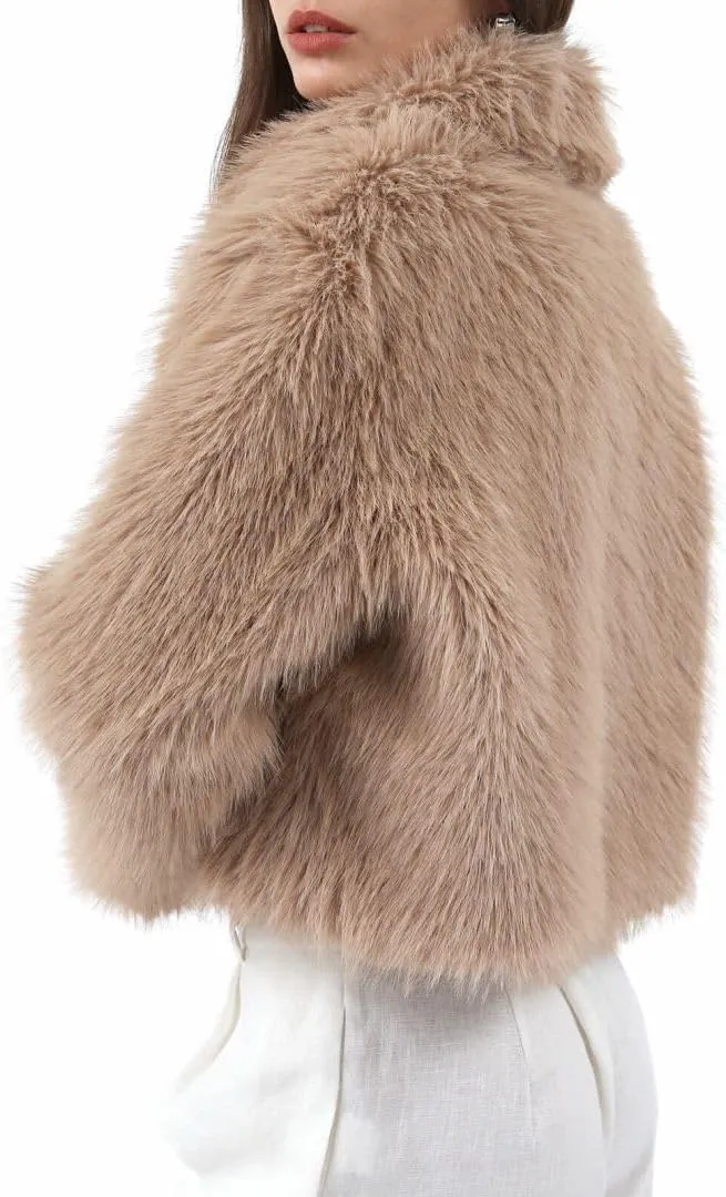 Women's Faux Fur Zip-Up Cropped Jacket