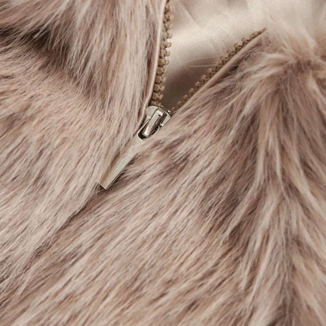 Women's Faux Fur Zip-Up Cropped Jacket