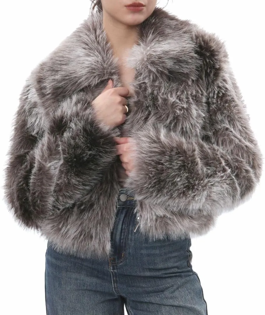 Women's Faux Fur Zip-Up Cropped Jacket