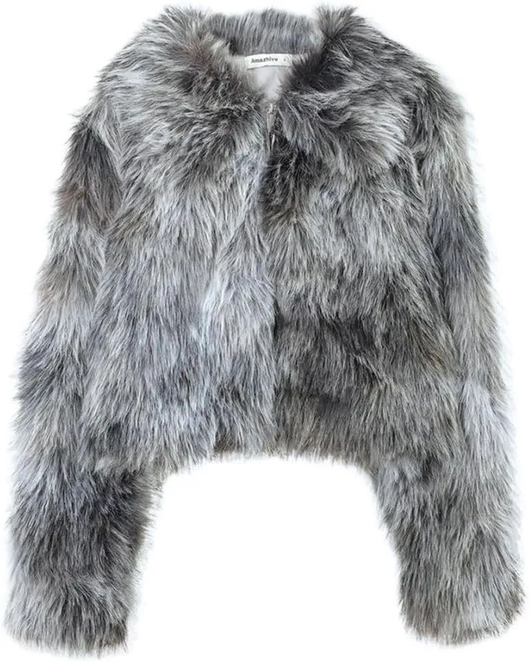 Women's Faux Fur Zip-Up Cropped Jacket