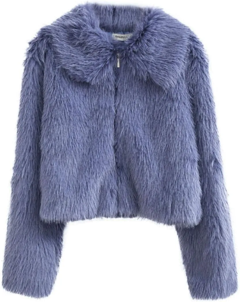Women's Faux Fur Zip-Up Cropped Jacket