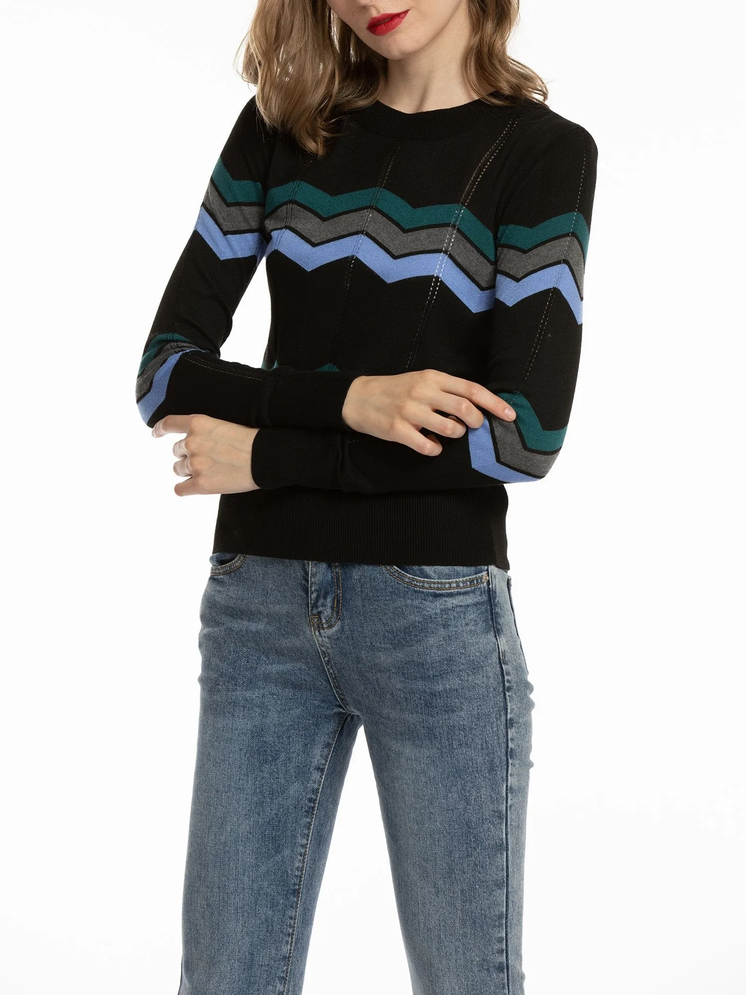 Women's Pullover Zigzag Striped Sweater