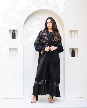 Women's Pure Satin Black Stars Cardigan - Elegant Black Color Top - Made in Egypt - One Size Fit