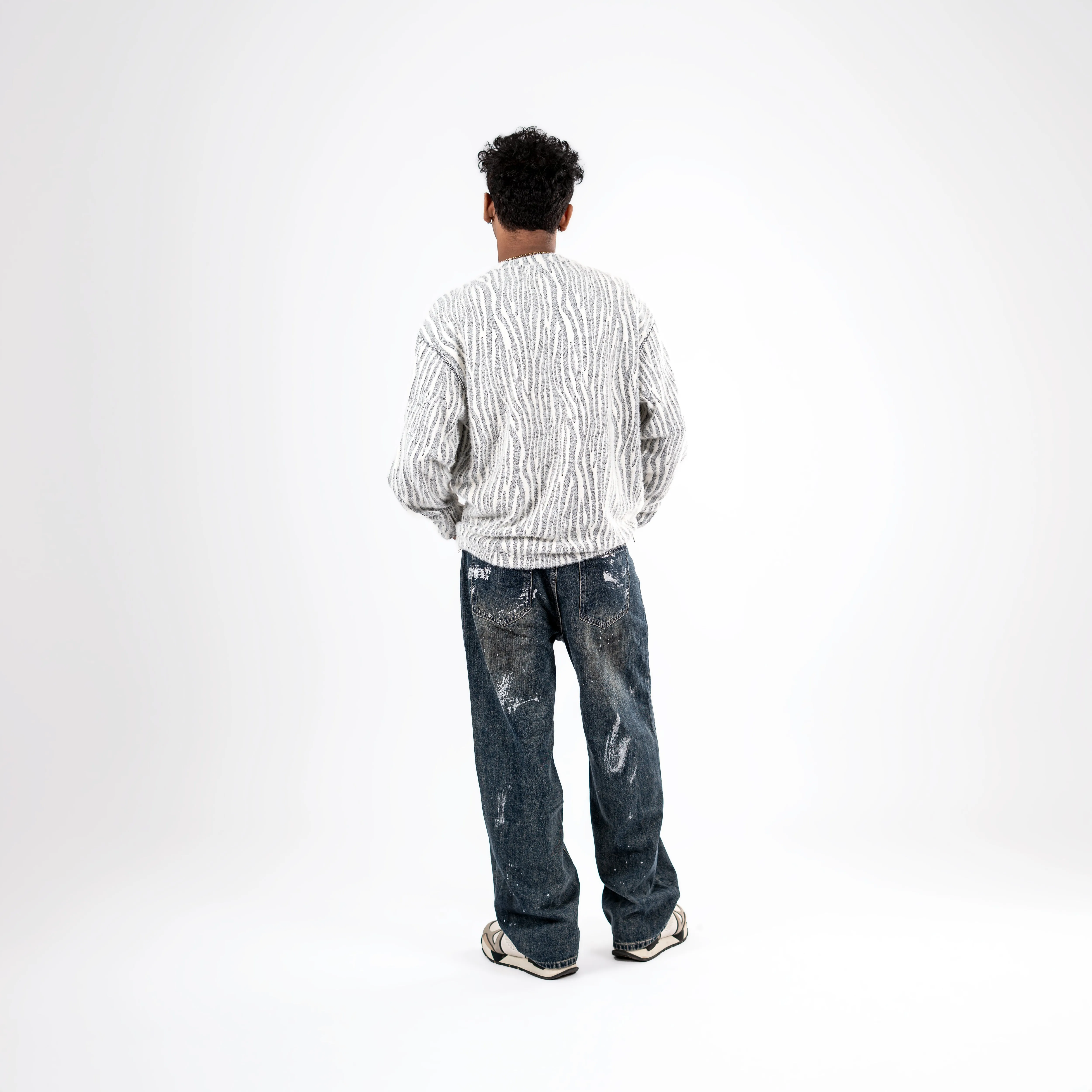 Zebra Swirl Crochet Pullover Sweatshirt